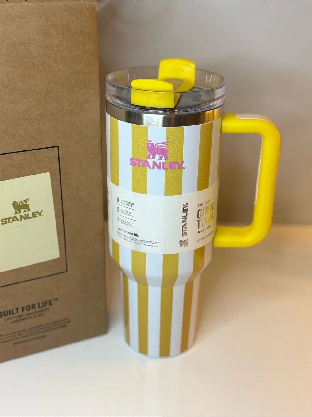 New! Stanley Quencher Yellow & White Striped Tumbler with Handle 40 OZ - Picture 2 of 10